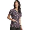 Cherokee Scrubs for Women V-Neck Printed Top Modern Classic Fit with 3 Pockets, Knit Details & Side Vents CK678(Romantic Garden)