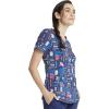 Cherokee Scrubs for Women V-Neck Printed Top Modern Classic Fit with 3 Pockets, Knit Details & Side Vents CK678(Scrub Life)