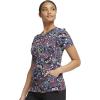 Cherokee Scrubs for Women V-Neck Printed Top Modern Classic Fit with 3 Pockets, Knit Details & Side Vents CK678(Work of Heart)