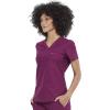 Cherokee Scrubs for Women V-Neck Top – Tuckable Contemporary Fit Top, Stretch Knit, Moisture-Wicking, Shirttail Hem – CK819(Wine)