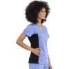Cherokee V-Neck Knit Panel Scrub Top for Women Modern Classic Fit with Stretch Side Panels & Kangaroo Pocket – WW2875(Ciel)