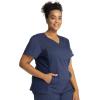 Cherokee V-Neck Knit Panel Scrub Top for Women Modern Classic Fit with Stretch Side Panels & Kangaroo Pocket – WW2875(Navy)