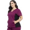 Cherokee V-Neck Knit Panel Scrub Top for Women Modern Classic Fit with Stretch Side Panels & Kangaroo Pocket – WW2875(Wine)