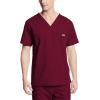 Cherokee V-Neck Men’s Scrub Top with Chest Pocket, Durable, Fade Resistant and Easy Care(Wine)