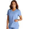 Cherokee V-Neck Scrub Top for Women with 2 Pockets Knit Insets and Notch at The Shirttail Hem for Comfort – CK837A(Ciel)