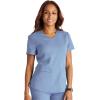 Cherokee V-Neck Scrub Top for Women with 2 Pockets Knit Insets and Notch at The Shirttail Hem for Comfort – CK837A(Ciel)