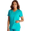 Cherokee V-Neck Scrub Top for Women with 2 Pockets Knit Insets and Notch at The Shirttail Hem for Comfort – CK837A(Teal Blue)