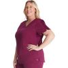 Cherokee V-Neck Scrub Top for Women with 2 Pockets Knit Insets and Notch at The Shirttail Hem for Comfort – CK837A(Wine)