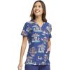 Cherokee Women Scrub Tops V-Neck Print Top with 2 Pockets, Back Yoke Seam and Side Vents – CK671(Carnival Critters)