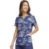 Cherokee Women Scrub Tops V-Neck Print Top with 2 Pockets, Back Yoke Seam and Side Vents – CK671(Carnival Critters)