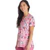 Cherokee Women Scrub Tops V-Neck Print Top with 2 Pockets, Back Yoke Seam and Side Vents – CK671(Good Hair Day)