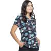Cherokee Women Scrub Tops V-Neck Print Top with 2 Pockets, Back Yoke Seam and Side Vents – CK671(I’m a Dentisaurus)
