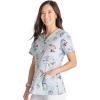Cherokee Women Scrub Tops V-Neck Print Top with 2 Pockets, Back Yoke Seam and Side Vents – CK671(Llama Take a Selfie)