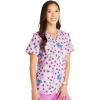 Cherokee Women Scrub Tops V-Neck Print Top with 2 Pockets, Back Yoke Seam and Side Vents – CK671(Loving Petals)