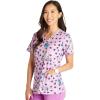 Cherokee Women Scrub Tops V-Neck Print Top with 2 Pockets, Back Yoke Seam and Side Vents – CK671(Loving Petals)