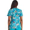 Cherokee Women Scrub Tops V-Neck Print Top with 2 Pockets, Back Yoke Seam and Side Vents – CK671(Slow Tide)