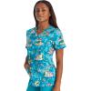 Cherokee Women Scrub Tops V-Neck Print Top with 2 Pockets, Back Yoke Seam and Side Vents – CK671(Slow Tide)