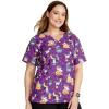 Cherokee Women Scrub Tops V-Neck Print Top with 2 Pockets, Back Yoke Seam and Side Vents – CK671(Spooktacular Sloths)