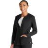 Cherokee Women Zip Scrub Jacket with 2 Pockets and Shirttail Hem Knit Sleeve CK356A(Black)
