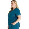 Cherokee Women’s Scrub Top Snap Front Henley with 2 Pockets and Center Back Length of 26″ – CK749A(Caribbean Blue)