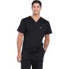 Men Scrubs Set Workwear Professionals WW675 Tuckable V-Neck Top & WW190 Tapered Leg Fly Front Cargo Pant, Black- M Top/L Pant