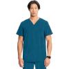 Cherokee Infinity Mens V-Neck Scrub Top Modern Fit, 3 Pockets, Rib-Knit Back Panels, Moisture-Wicking 360° Stretch – CK900A(Caribbean Blue)