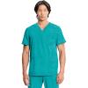Cherokee Infinity Mens V-Neck Scrub Top Modern Fit, 3 Pockets, Rib-Knit Back Panels, Moisture-Wicking 360° Stretch – CK900A(Teal Blue)