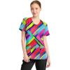 Cherokee Infinity Printed Scrub Tops for Women Round Neck, 3 Pockets, Rib-Knit Inset & Princess Seams – CK609(Color Block Stripe)