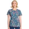 Cherokee Infinity Printed Scrub Tops for Women Round Neck, 3 Pockets, Rib-Knit Inset & Princess Seams – CK609(Colorful Distress)