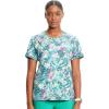 Cherokee Infinity Printed Scrub Tops for Women Round Neck, 3 Pockets, Rib-Knit Inset & Princess Seams – CK609(Tropic Texture)