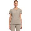 Cherokee Infinity Womens Mock Wrap Scrub Top, 4 Pockets, Rib-Knit Panel, Moisture-Wicking 360° Stretch – 2625A(Khaki)