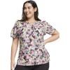 Cherokee Infinity Womens V-Neck Print Scrub Top with 2 Pockets, Rib-Knit Insert Logo O-Ring Detail & Shirttail Hem – CK634(Floral Camo-tion)