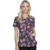 Cherokee Infinity Womens V-Neck Print Scrub Top with 2 Pockets, Rib-Knit Insert Logo O-Ring Detail & Shirttail Hem – CK634(Night Bloom)