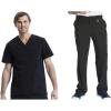 Cherokee Men Scrubs Set Modern Fit V-Neck Scrub Tops, CK900A and Tapered Leg Drawstring Scrub Pants, CK200A(Black)