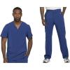 Cherokee Men Scrubs Set Modern Fit V-Neck Scrub Tops, CK900A and Tapered Leg Drawstring Scrub Pants, CK200A(Galaxy Blue)