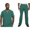 Cherokee Men Scrubs Set Modern Fit V-Neck Scrub Tops, CK900A and Tapered Leg Drawstring Scrub Pants, CK200A(Hunter Green)