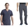 Cherokee Men Scrubs Set Modern Fit V-Neck Scrub Tops, CK900A and Tapered Leg Drawstring Scrub Pants, CK200A(Petwer)