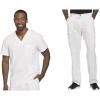 Cherokee Men Scrubs Set Modern Fit V-Neck Scrub Tops, CK900A and Tapered Leg Drawstring Scrub Pants, CK200A(White)