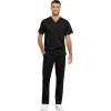 Cherokee Men and Women Scrub Set Tuckable V-Neck Top, WW625 with Tapered Leg Drawstring Pant, WW020(Black)