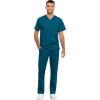 Cherokee Men and Women Scrub Set Tuckable V-Neck Top, WW625 with Tapered Leg Drawstring Pant, WW020(Caribbean Blue)