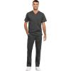 Cherokee Men and Women Scrub Set Tuckable V-Neck Top, WW625 with Tapered Leg Drawstring Pant, WW020(Pewter)