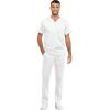 Cherokee Men and Women Scrub Set Tuckable V-Neck Top, WW625 with Tapered Leg Drawstring Pant, WW020(White)