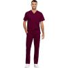 Cherokee Men and Women Scrub Set Tuckable V-Neck Top, WW625 with Tapered Leg Drawstring Pant, WW020(Wine)