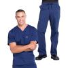 Cherokee Men’s Scrub Set Traditional Fit V-Neck Top WW675 with Tapered Leg Fly Front Cargo Pant WW190, Navy- M Top/M Pant