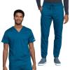 Cherokee Men’s Scrub Set, V-Neck Scrub Top Modern fit WW603 with Natural Rise Jogger Scrub Pants Drawstring Waistband WW012(Caribbean Blue)