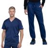 Cherokee Men’s Scrub Set, V-Neck Scrub Top Modern fit WW603 with Natural Rise Jogger Scrub Pants Drawstring Waistband WW012(Navy)