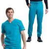 Cherokee Men’s Scrub Set, V-Neck Scrub Top Modern fit WW603 with Natural Rise Jogger Scrub Pants Drawstring Waistband WW012(Teal Blue)