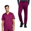 Cherokee Men’s Scrub Set, V-Neck Scrub Top Modern fit WW603 with Natural Rise Jogger Scrub Pants Drawstring Waistband WW012(Wine)