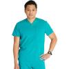 Cherokee Men’s V-Neck Scrub Top with Front Neckline, Yoke Seams, and Zip Pocket – CK718A(Teal Blue)