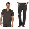 Cherokee Premium Scrub Set for Men Modern Fit V-Neck Top WW690 with Tapered Leg Button Closure & Inside Drawstring Pant WW140(Pewter)